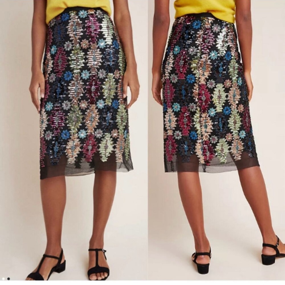 NWT Anthropologie Womens Eva Franco Ophelia Sequined Straight Midi Skirt Size 6